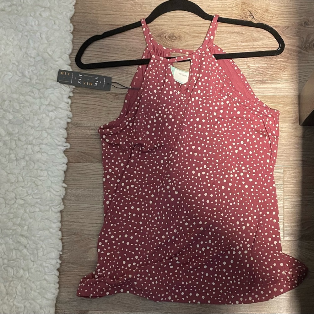 41 Hawthorn Burgundy polka dot Keyhole Knit Tank Top